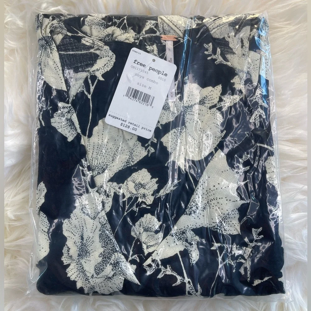 Free People French Quarter Print Wrap Flutter Sleeve Minidress, Black Onyx Combo - Picture 10 of 10